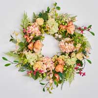 26" BERRIES FLOWERS & MIXED FOLIAGE WREATH ON TWIG BASE